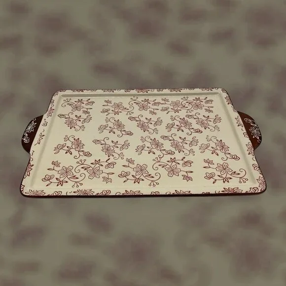 Temp-Tations Cranberry Floral Lace Serving Tray 14 x 9.5 Serveware Cottagecore - Picture 4 of 16